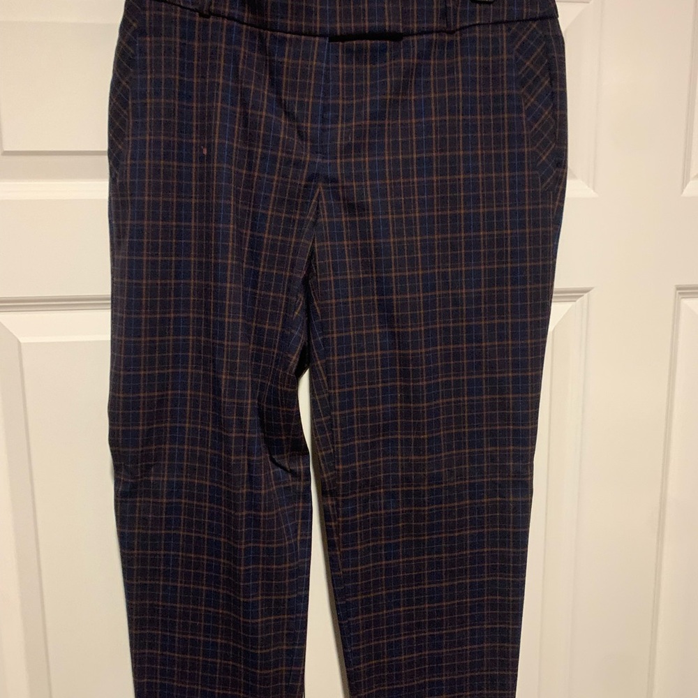 LOFT Navy and Brown Plaid Trousers